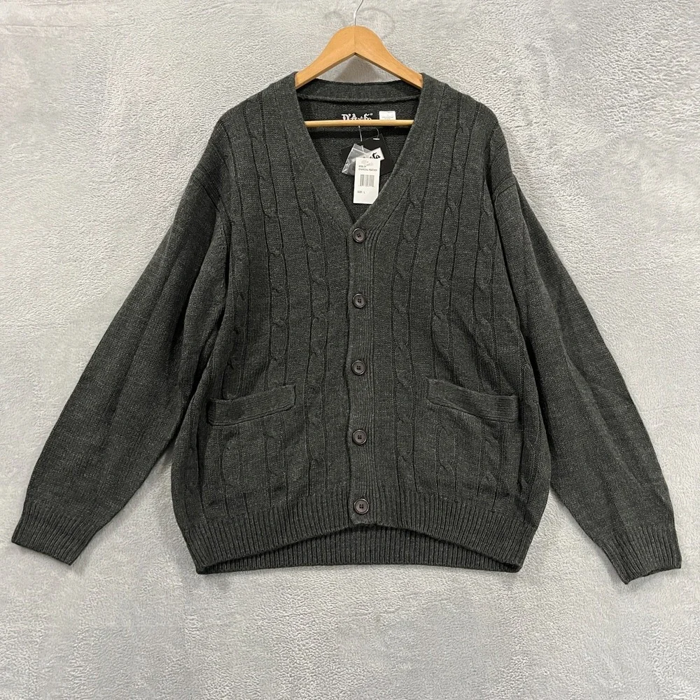 D'Avila Cardigan Mens Large Sweater Cable Knit Button Academia Career Office